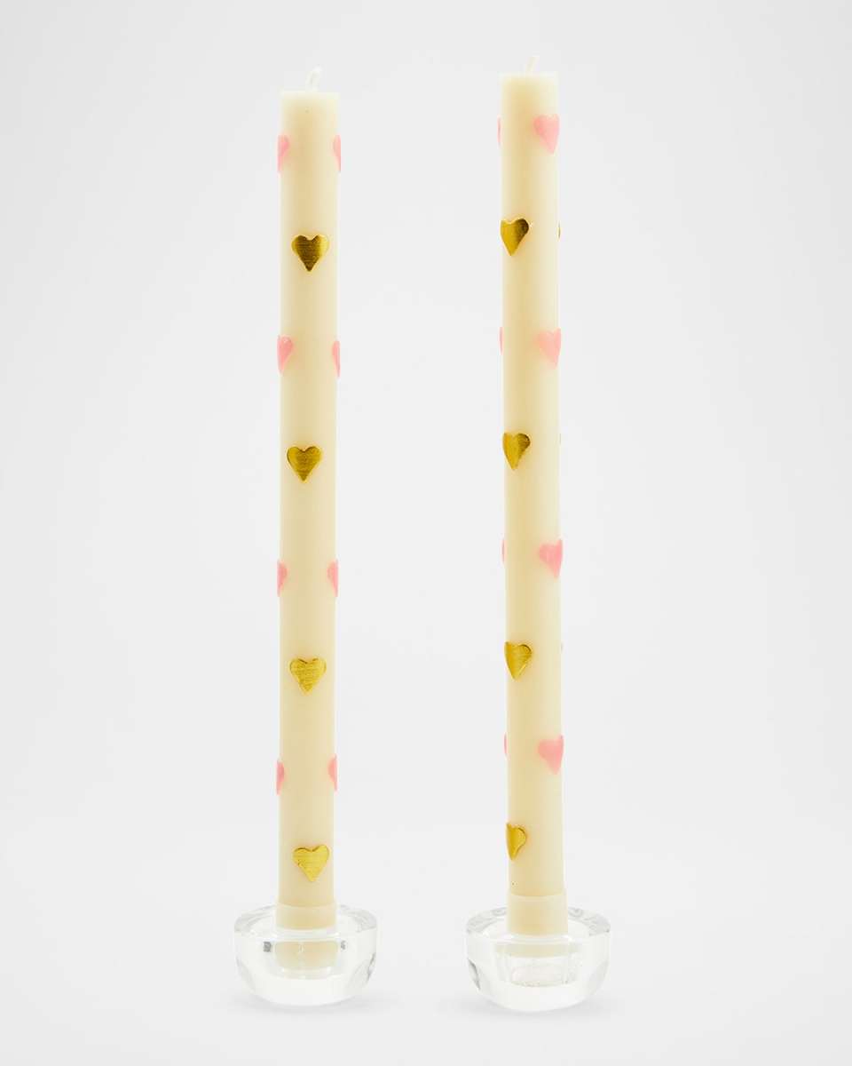 Pink Hearts Dinner Candles, Set of 2